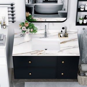 English Elm 43 Inch Marble Vanity Top - Elegant Carrara Design With Undermount Sink, 4" Backsplash, Easy Install W2699P192443