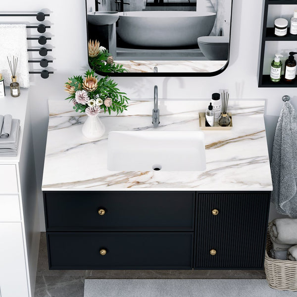 English Elm 43 Inch Marble Vanity Top - Elegant Carrara Design With Undermount Sink, 4" Backsplash, Easy Install W2699P192443