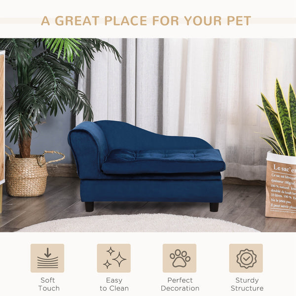 English Elm PawHut Modern Small Dog Sofa Bed with 3" Plush Foam & 23L Hidden Storage, Cozy Blue Design W2225P200770