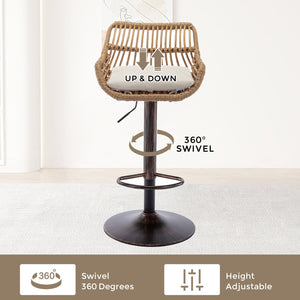 English Elm Modern Swivel Bar Stools Set of 2 Adjustable Counter Height Linen Seats 360° Rotation Vintage Gold W39594819