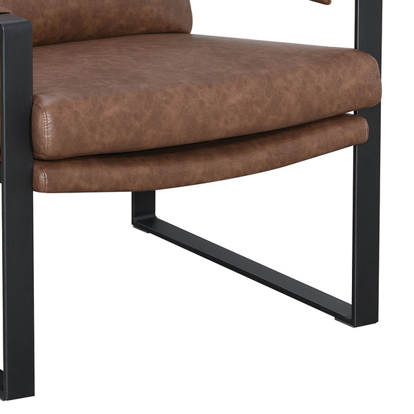 English Elm Starkston Gunmetal Frame Umber Brown Leatherette Accent Chair with Padded Arms, Angled Back & Sturdy Build B062P333400