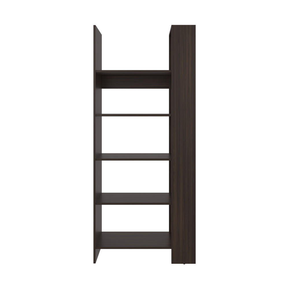 English Elm Stained Walnut Five-Shelf Open Bookcase with Spacious Display, Warm Finish, Sturdy Melamine Build (78.6"W) B062P380088