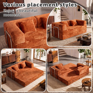 English Elm 78.7-inch Corduroy Sleeper Sofa with Fold-flat Design for Apartment Family Rooms W3108P404510