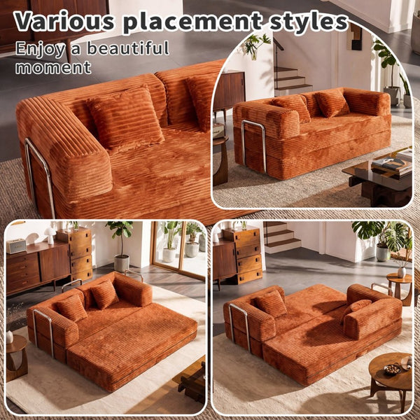 English Elm 78.7-inch Corduroy Sleeper Sofa with Fold-flat Design for Apartment Family Rooms W3108P404510