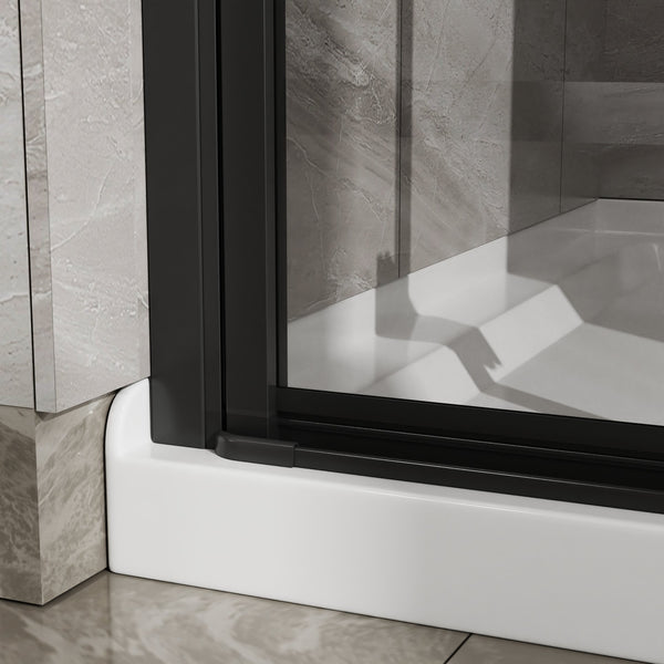 English Elm Goodyo 34"X72" Frameless Bi-Fold Glass Shower Door Combo With White Acrylic Base & Black Finish W1223S00022
