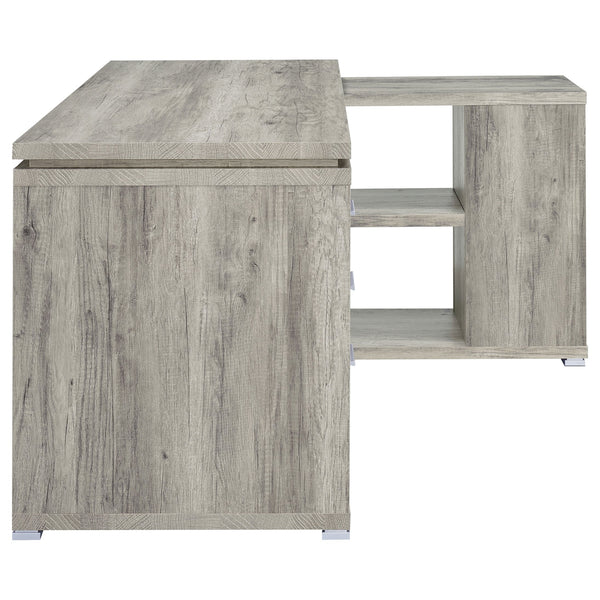 English Elm 1pc L-Shape Desk 60" Home Office Workstation with Three Drawers, Built-In File Cabinet, Shelves Driftwood,Grey 64.76 L x 26.97 W x 10.43 H B011P361979