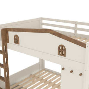 English Elm Twin Xl Solid Pine Loft Bed with Built-in Led Lighting and Storage Shelves W1580S00390