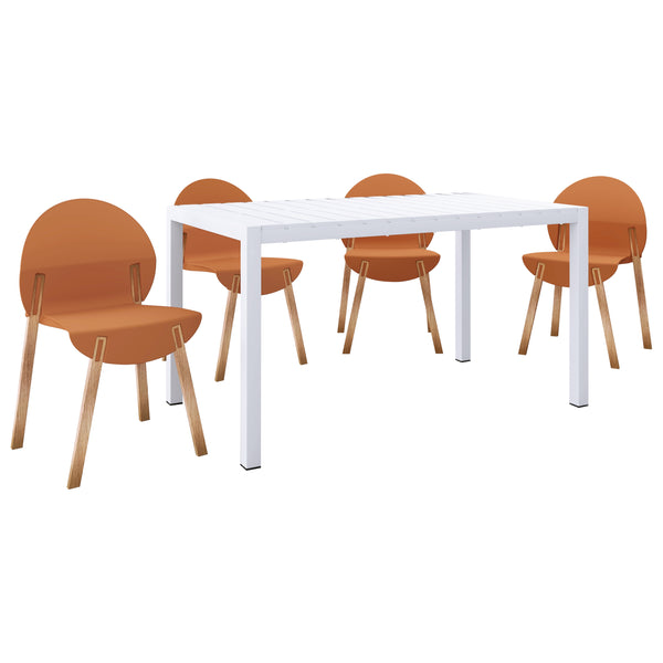 English Elm 4-Pack Red Oak Leg Chairs with Ergonomic PP Seats and Folding Modern Square Table, Durable Set Tropical Orange,White W3450S00034