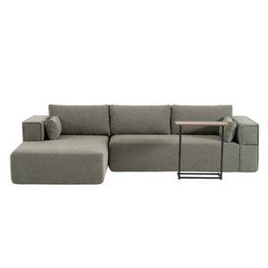 English Elm 112"Modular Sectional Sofa with Free Side Table and Pillows, Wrinkle-Resistant Boucle, No Assembly Required Grayish Green N723S9670F