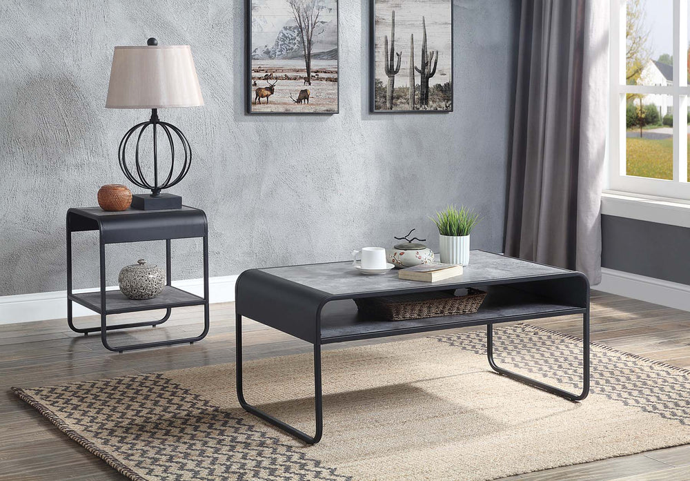 English Elm Metal Frame Coffee Table With Open Shelf – Industrial-Modern Design In Concrete Gray & Black Finish B016P323362