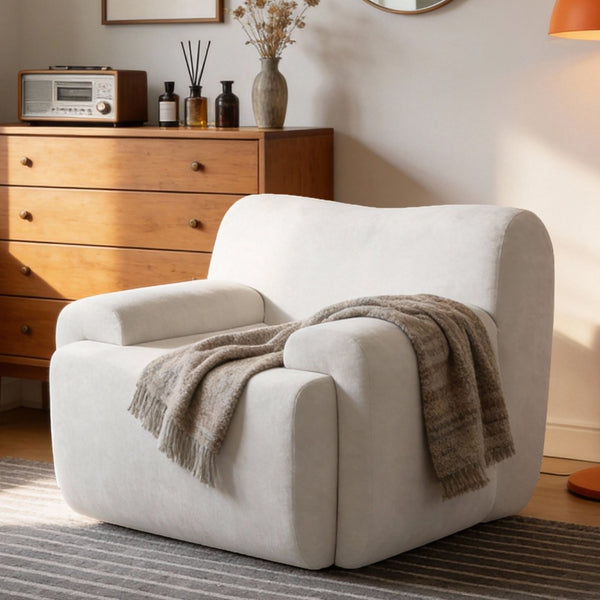 English Elm Wide Chenille Accent Chair Oversized Cozy Seat for Bedroom Living or Studio Spaces Beige W5385P433247