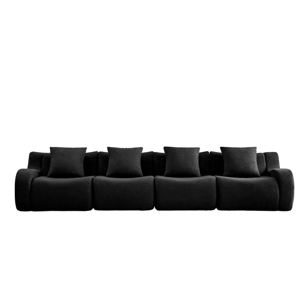 English Elm 4-Seat Boneless Sofa with Plush Teddy Fabric, No Assembly, Curved Armrests, Anti-Slip, Durable Fill Black W714S01462