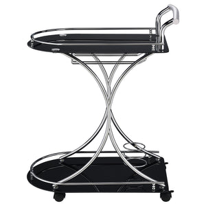 English Elm Allen Black Chrome 2-Tier Glass Bar Cart with Casters, Sleek Modern Metal Frame, Elegant Mobile Storage B062P328643