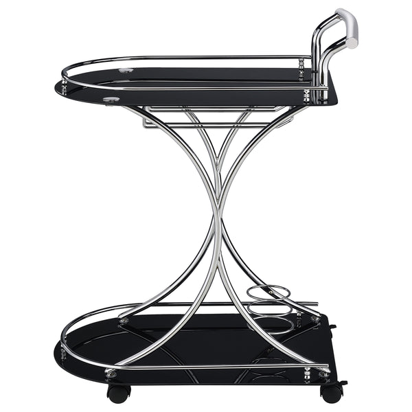English Elm Allen Black Chrome 2-Tier Glass Bar Cart with Casters, Sleek Modern Metal Frame, Elegant Mobile Storage B062P328643