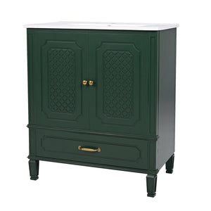 English Elm Christopher Knight Home® - 30" Bathroom Vanity with Sink Vintage Acacia Frame Ceramic Basin Soft-Close Doors & Storage Green N759P313313F