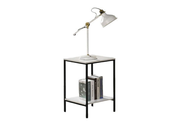 English Elm White Modern 3pc Table Set with Angular Geometric Metal Bases, Engineered Wood Surfaces, Sleek Living Room White 47 L x 21 W x 5 H B2741P392070