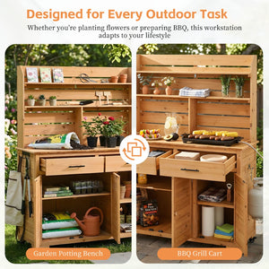 English Elm (assembly Video) Topmax Solid Fir Outdoor Potting Bench Grill Cart with Hutch Storage Natural Wood N717P404333A