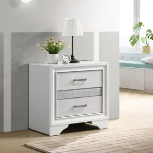 English Elm 2 Drawer MDF Nightstand with Felt-Lined Interiors, Silver Bar Pulls, Rich Wood Finish for Bedrooms White B016P254598