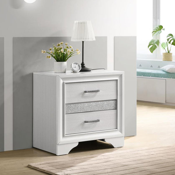 English Elm 2 Drawer MDF Nightstand with Felt-Lined Interiors, Silver Bar Pulls, Rich Wood Finish for Bedrooms White B016P254598