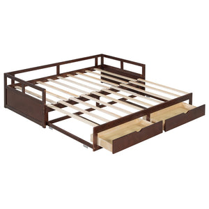 English Elm Wooden Twin to King Daybed with Trundle and Storage Drawers for Guest Rooms Espresso N708P336539P