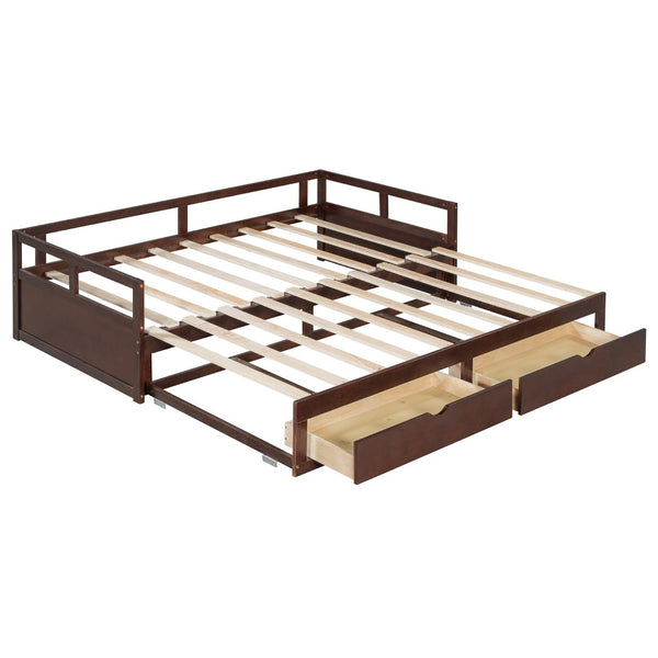 English Elm Wooden Twin to King Daybed with Trundle and Storage Drawers for Guest Rooms Espresso N708P336539P