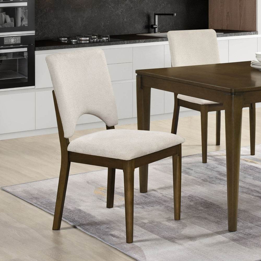 English Elm Modern Upholstered Dining Side Chairs Set of 2 Beige Fabric Contoured Support Seating B011P490004