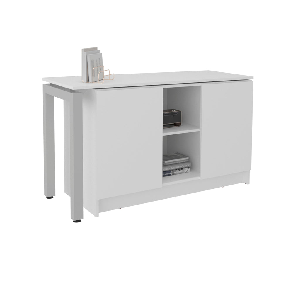English Elm White Space-Saving Desk with 2 Shelves, Durable Melamine Construction for Small Rooms & Home Offices B062S01384
