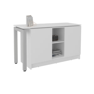 English Elm White Space-Saving Desk with 2 Shelves, Durable Melamine Construction for Small Rooms & Home Offices B062S01384