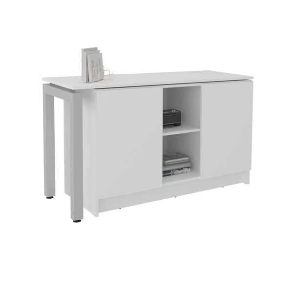 English Elm White Space-Saving Desk with 2 Shelves, Durable Melamine Construction for Small Rooms & Home Offices B062S01384