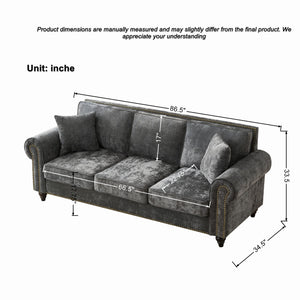 English Elm Modern Chenille 3+2 Seater Sofa with Rolled Arms, Velvet Touch, Nailhead Trim, Solid Wood Legs, Cozy Gray W3373S00021