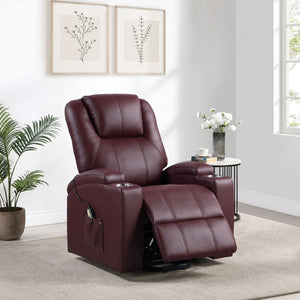 English Elm Macklin Faux Leather Power Lift Recliner with Heat Massage and Storage Pockets Wine Red B062P466805