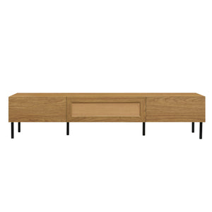 English Elm Boho Rattan TV Stand 80" Capacity, Modern Farmhouse Media Console with Metal Legs & Storage Drawers N710P206387Q