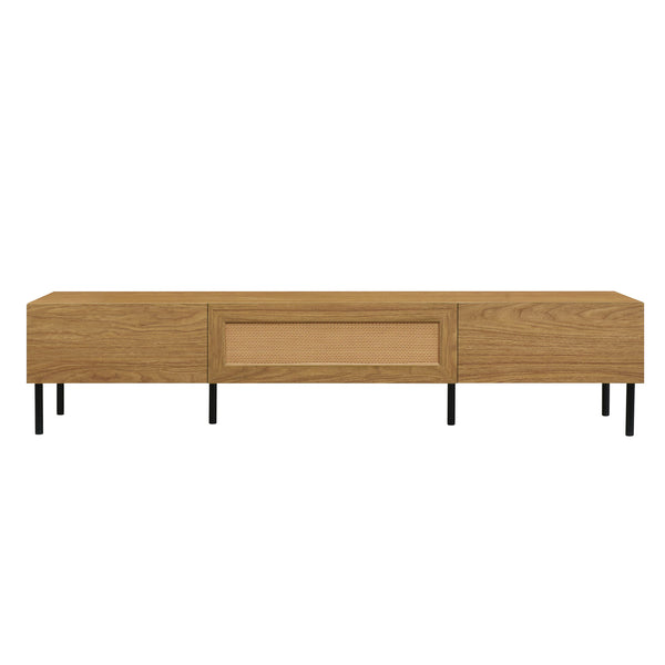 English Elm Boho Rattan TV Stand 80" Capacity, Modern Farmhouse Media Console with Metal Legs & Storage Drawers N710P206387Q