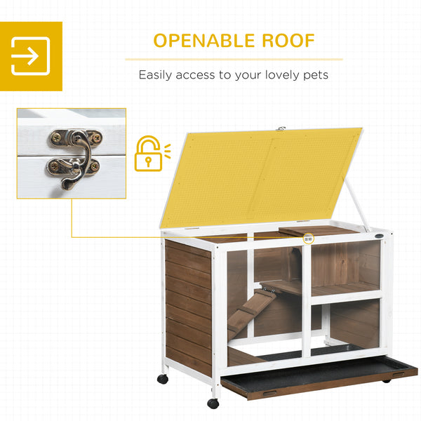 English Elm PawHut Compact Indoor Rabbit Hutch on Wheels with Plexiglass Window, Waterproof Wood Cage, Brown W2225P217665