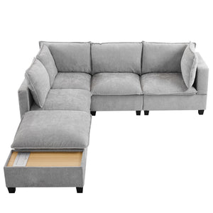 English Elm 90" U-shaped Sectional Sofa Modular Couch with Movable Ottoman, Hidden Charging Coffee Table, Durable Comfort Grey N719S001780E