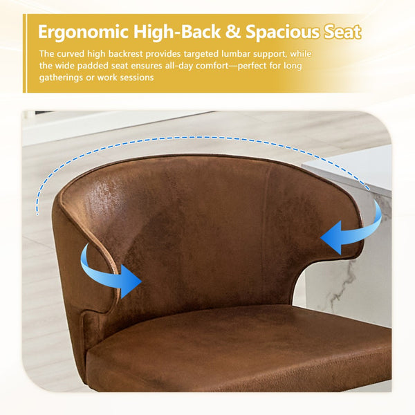 English Elm Modern Oil Wax Upholstered Swivel Barstool Set with Lumbar Support and Chrome Base W2920S00133