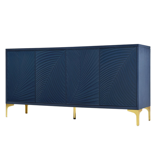 English Elm Modern 4-door Sideboard with Carved Surface, Adjustable Shelves, Spacious Storage for Entryway & Living Room W2696P280000