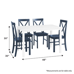 English Elm Walker Edison - Classic Solid Wood 5-Piece Dining Set with X-Back Chairs — Farmhouse White/Navy, Compact Elegance B185P326701
