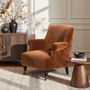 English Elm Jennifer Taylor Home - Eloise Handcrafted 30" Pleated Sock-Arm Accent Chair with Camelback Silhouette and Solid Wood Legs Burnt Orange B2719P385741