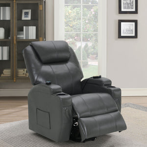 English Elm Rexford Power Lift Recliner Charcoal Grey with Massage, Faux Leather, Heated Seat, Cupholders & Pockets B062P354046