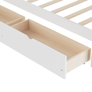 English Elm Twin Corner Daybed with Storage Drawers Bookshelf Wood L-shape Frame for Small Rooms White N733S369272K