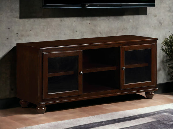 English Elm Dita Transitional Walnut TV Stand with Glass Doors & 2 Media Compartments, Holds 59" TV, 70lb B2726P300876