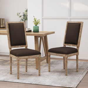 English Elm Christopher Knight Home® - DINING Chair Set of 2 French Country Upholstered Dining Chairs with Fluted Legs and Weathered Finish Brown 71237.00BRNNTL