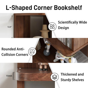 English Elm 6 Tier Corner Bookcase Tall L Shaped Walnut Mdf Open Shelving Unit for Home Office W3204P442028