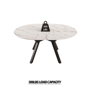 English Elm 47-63" Expandable Round Dining Set Mdf White Top Faux Leather Chairs for 6 White W3732S00065