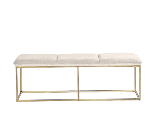 Sunpan ALLEY Bench - Elegant Burnished Brass Frame with Durable Piccolo Prosecco Fabric for Any Space 105517