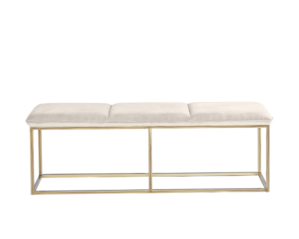 Sunpan Alley Bench: Luxurious Mid-Century Design with Durable Performance Fabric and Stylish Steel Frame Burnished Brass / Piccolo Prosecco