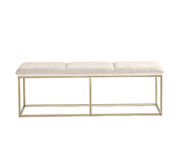Sunpan Alley Bench: Luxurious Mid-Century Design with Durable Performance Fabric and Stylish Steel Frame Burnished Brass / Piccolo Prosecco