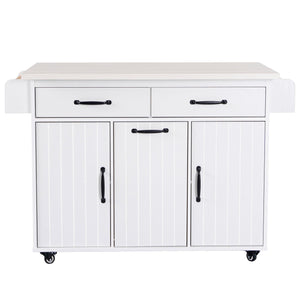 English Elm K&K Kitchen Island with Tilt-Out Trash Can, Drop Leaf Counter, Adjustable Shelf, Rolling Cart Ameican White Oak WF326381AAW