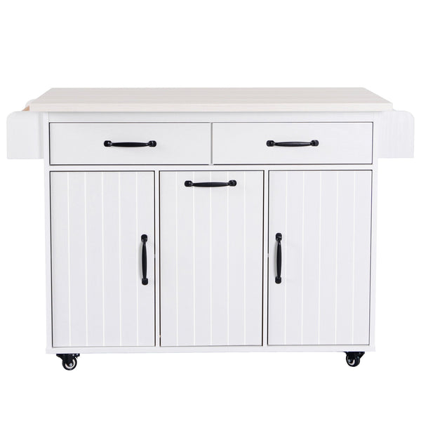 English Elm K&K Kitchen Island with Tilt-Out Trash Can, Drop Leaf Counter, Adjustable Shelf, Rolling Cart Ameican White Oak WF326381AAW